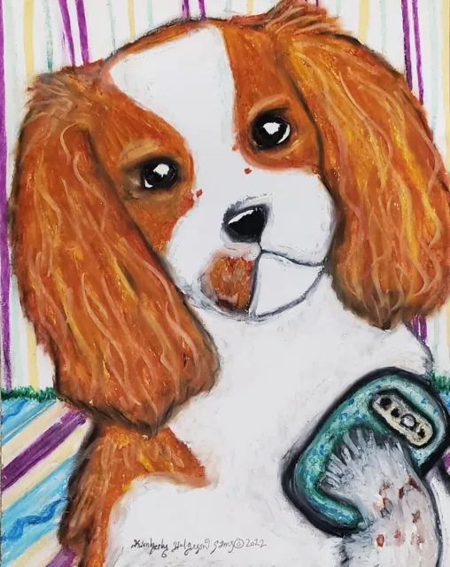 Cavalier King Charles Spaniel Selfie ACEO PRINT Dog Art Card 2.5 X 3.5 KSAMS