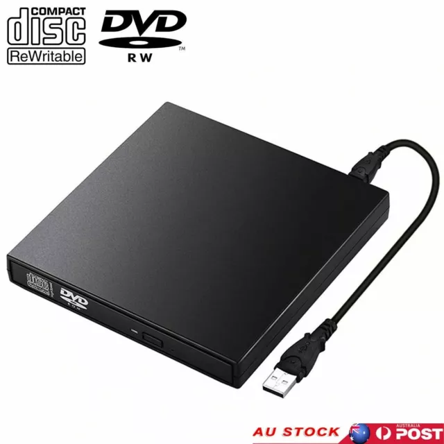 USB External CD RW DVD ROM Writer Burner Player Drive PC Laptop for Mac Windows