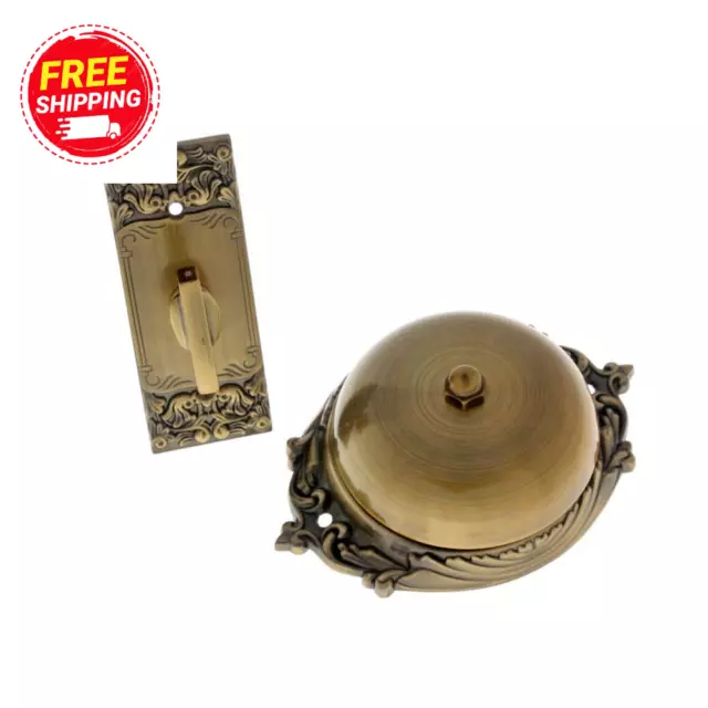 Solid Brass Craftsman Mechanical Twist Door Bell in Antique Brass