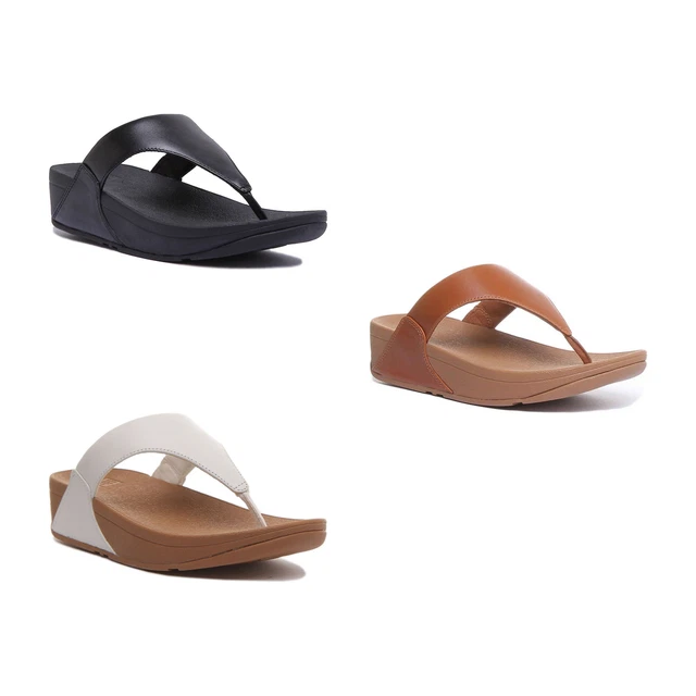Fitflop Womens Lulu Leather In White Wedge Sole Toe Post Sandal Size US 5 - 11