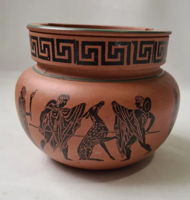 Prattware? antique Grecian terracotta tobacco jar with lid but no metal tamper