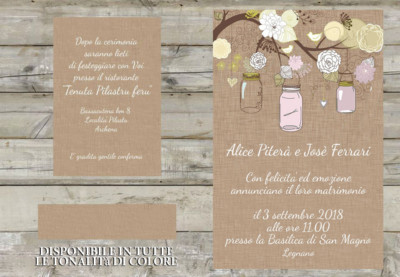 CHIC PARTECIPAZIONI MATRIMONIO VASETTI INVITI NOZZE VASI JARE SHABBY CHIC VARI COLORI 