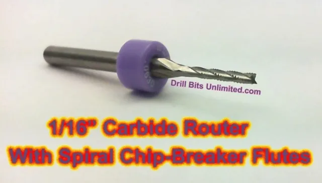 1/16" Carbide Router Bit - Spiral Chip Breaker Flutes CNC PCB - One Piece   FT
