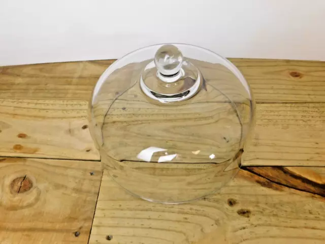 Large Clear Glass Cake Plate REPLACEMENT Dome Cover w/ Round Finial - 11 1/4"
