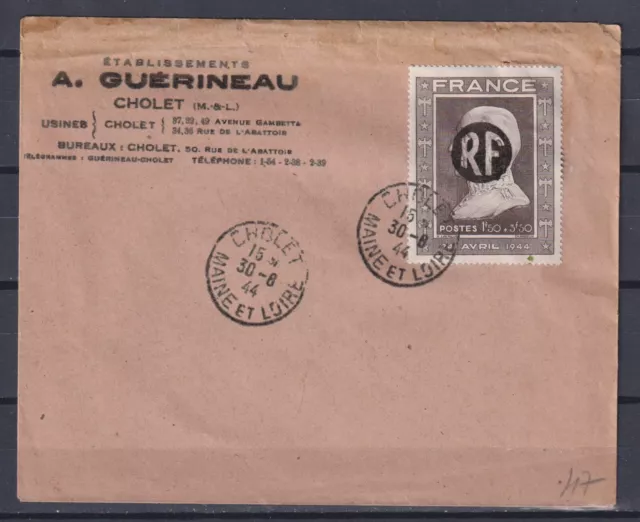 Liberation: Cholet,N° 28 Seul Sur Lettre 30/8/44 Cote Mayer 1375 €