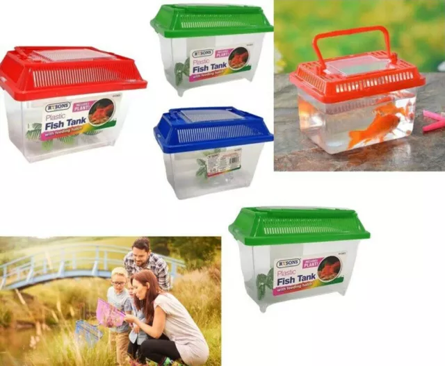 🔥Mini Fish Tank Plastic Aquarium Bowl Pet Box Container Small Carry Handle UK 7