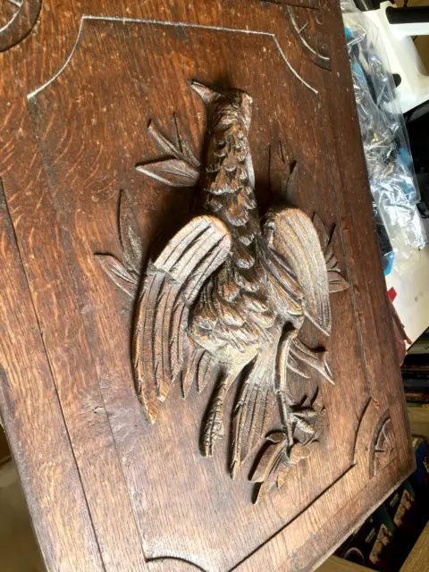 Ancien tableau Panneau en bois sculpté oiseaux faisan chasse trophée vintage 2