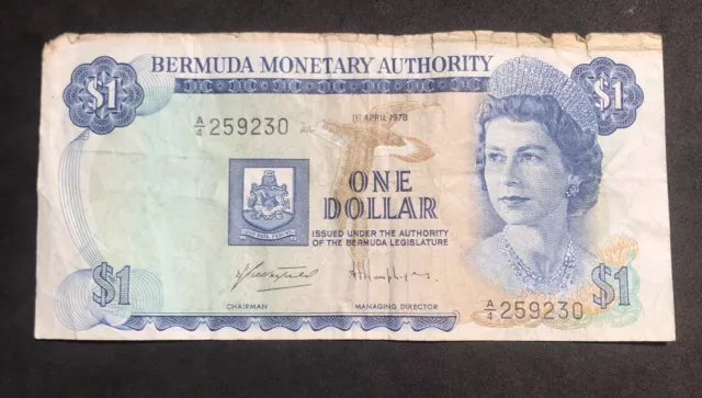1978 BERMUDA 1 Dollar , P#28B-QEII,Banknote, A/4 259230