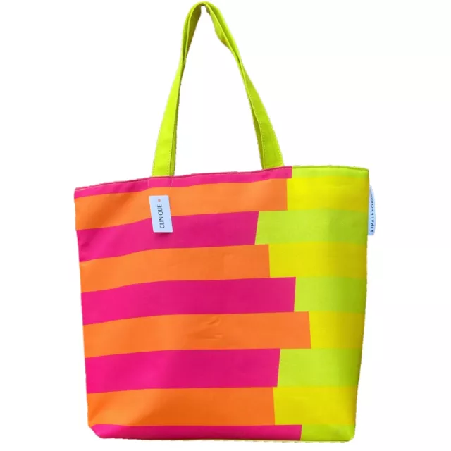 DONALD X CLINIQUE Women’s Striped Green Pink Yellow Orange Tote Strap Bag New