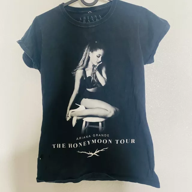 ARIANA GRANDE 2015 HONEYMOON TOUR T-Shirt M Black trashed well worn