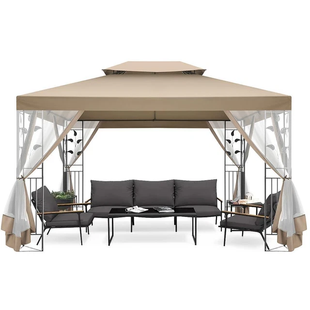 Wasserdicht Pavillon 3x3m/3x4m Gartenzelt mit 4 Moskitonetz Partyzelt Festzelt