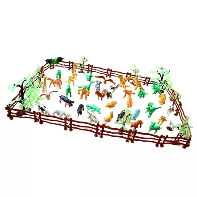 68pcs Plastic Farm Yard Wild Animal Figure in Fence Dinosaurs Model Kids Toy