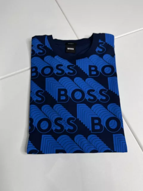 New HUGO BOSS Men's Cotton Crew Neck  Regular Fit T-Shirt Blue/Black Size Large.