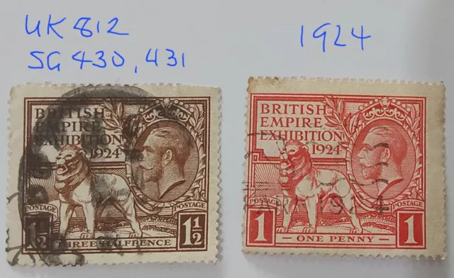 GB GV 1924 British Empire Exhibition Set 1d Red & 1 1/2d Brown VGU (GB812)