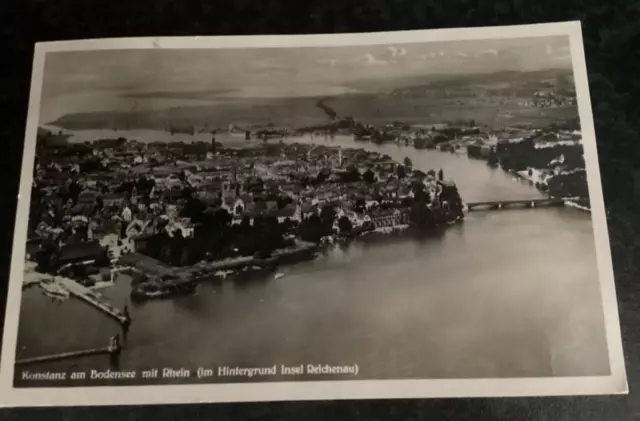Ak Konstanz am Bodensee mit Rhein (Im Hintergrund Insel Reichenau) 1936 gelaufen