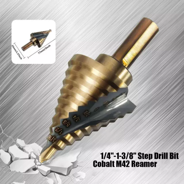 Drill Hog 1/4" to 1-3/8" Cobalt M42 Step Drill Bit Set Spiral Flute