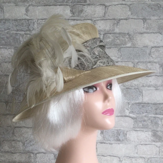 Cappello da sposa classico Gina Bacconi tesa larga di classe Ascot Society NUOVO