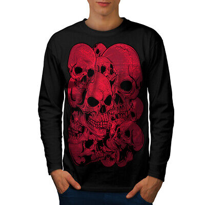 Wellcoda Goth Metal Death Skull Mens Long Sleeve T-shirt, Indian Graphic Design