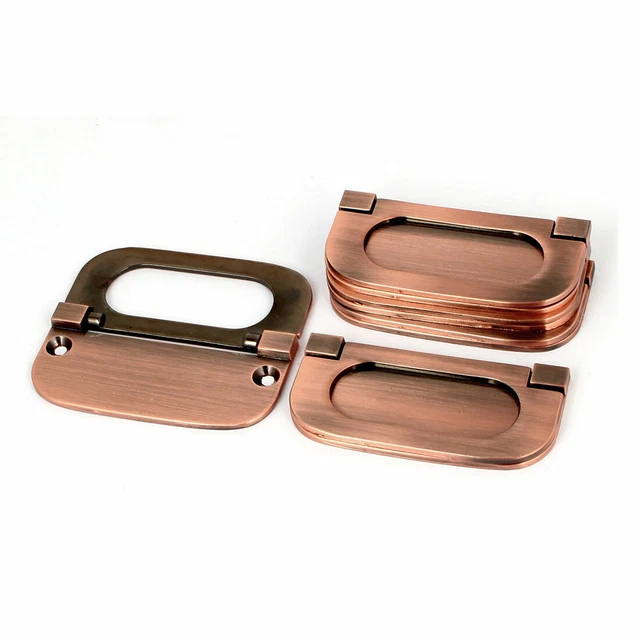 Cupboard Cabinet Drawer Metal Flush Mount Door Pull Handle Ring Copper Tone 5pcs