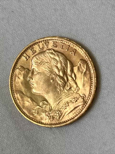 1949 B Swiss Helvetia 20 Francs Vreneli Gold Coin Top Grade B03 1949 B Swiss Helvetia 20 Francs Vreneli Gold Coin Top Grade B03