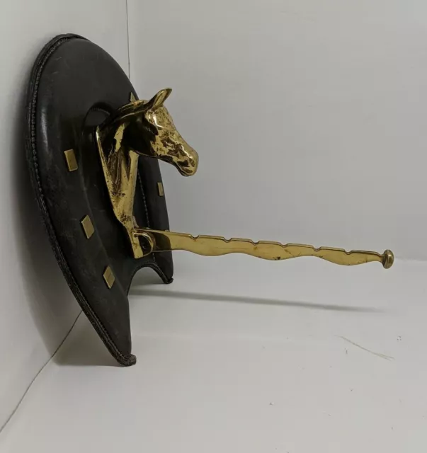 Mens Valet Wall Hanging Hook Brass Horse Head on Leather Horse Shoe VTG Italian