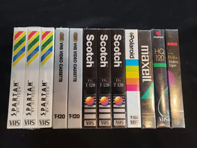 Lot de 12 T-120 6h VHS Tozaj, Spartan, Polaroid, Scotch, Fuji, RCA, Maxell neuf