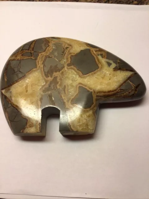 Septarian Nodule Geode Bear Carved Polished Stone Crystals Zuni Sculpture