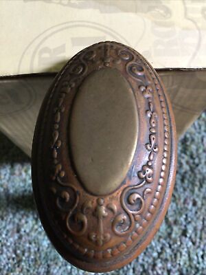 2 Antique Vintage Matching Brass heavy oval door knobs Victorian Ornate Design