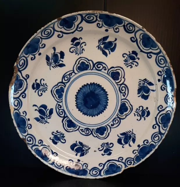 18th Century Dutch Delft Plate Pottery Blue Decoration Dish 8.5" d Circa 1750