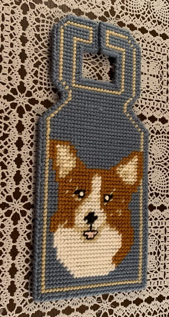 Handmade Needlepoint Red and White Welsh Pembroke Corgi Door Hanger Dog Lovers