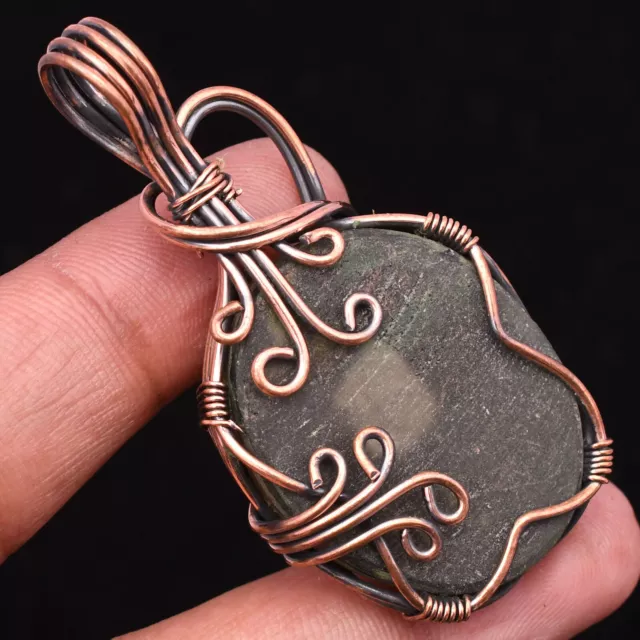 Dichroic Glass Gemstone Copper Wire Wrapped Handmade Jewelry Pendant 2.2" 3