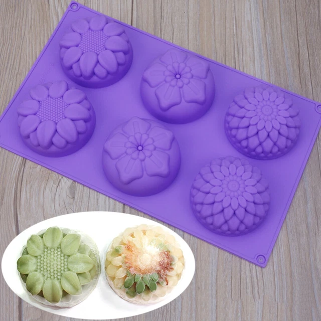 6 cavidades púrpura silicona en forma de flor hágalo usted mismo jabón hecho a mano velas molde artesanal 3