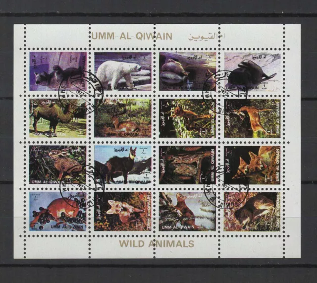 Arabie du Sud-Est Umm Al Qiwain une feuille 16 petits timbres oblitérés / T1445
