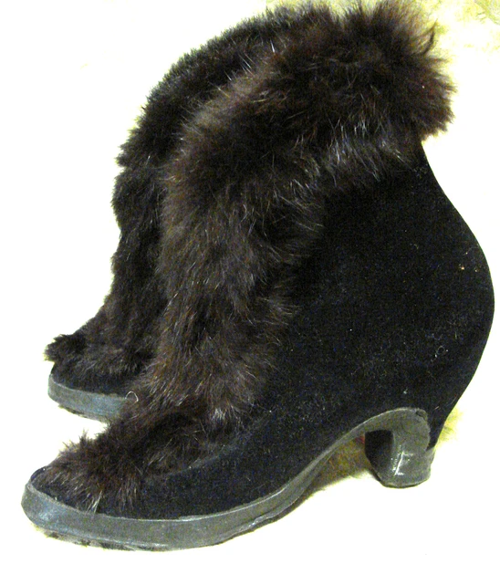 VTG  30s  40s Galoshes Boots Overshoes Fur Trim DISPLAY ONLY Cambridge Rubber Co