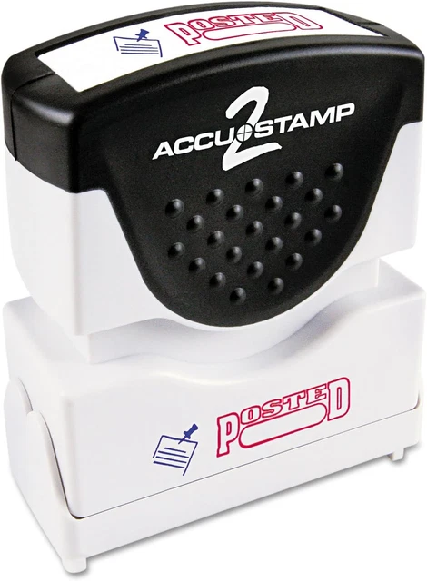 2 035521 Pre-Inked Shutter Stamp with Microban, Red/Blue, Posted, 1 5/8 X 1/2