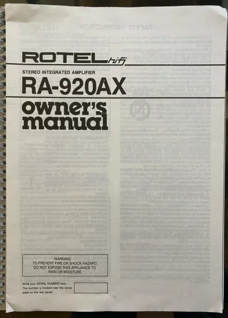 Rotel RA-920AX - Owner's Manual !!!!