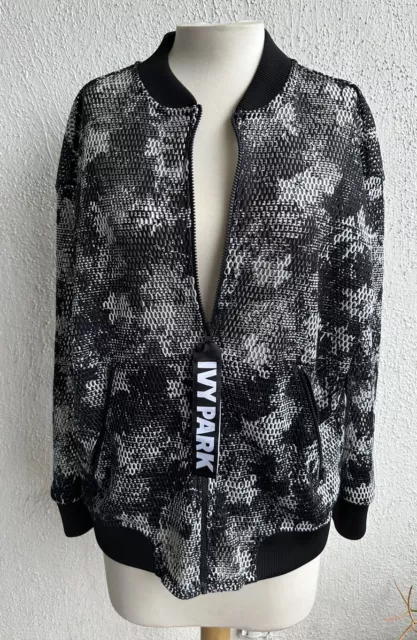 IVY PARK Womens Mesh Bomber Jacket Black White Floral Full Zip Pockets S Beyoncé 2