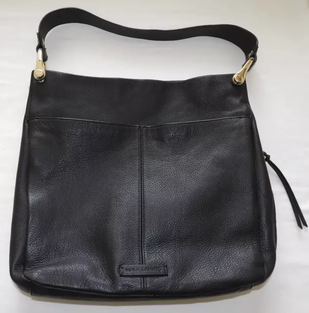 Vince Camuto Clem Black Textured Leather Slouch Large Hobo Bag Purse