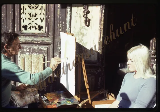 Pretty Woman Blonde Painter Portrait Painting Artist 35mm Slide 1970s 1972