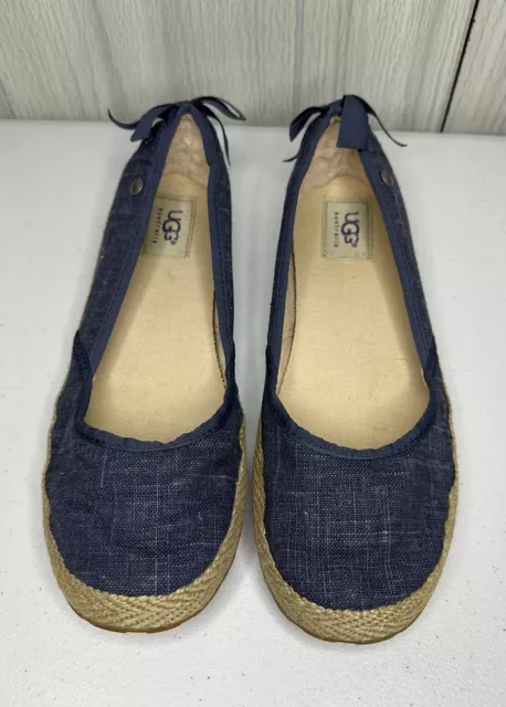 Ugg Shoes Ugg Indah Flat Women's Blue Navy  Ribbon Corset Espadrilles 7.5