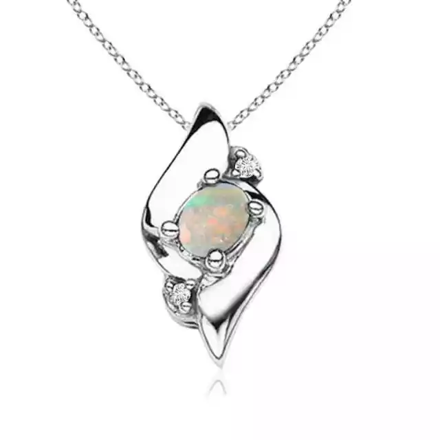 Angara 4x3 mm natürlicher Opal und Diamant Anhänger Halskette in Silber für Frauen