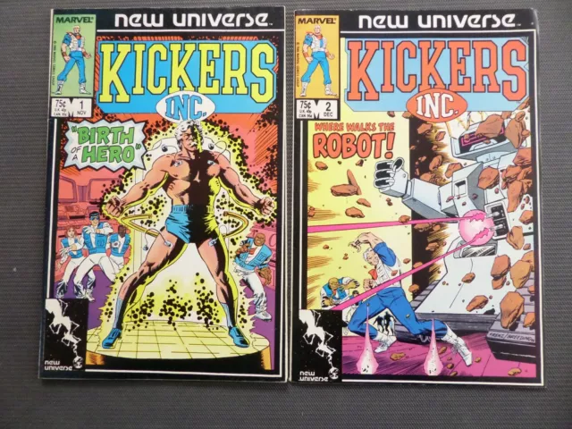 Marvel Comics Books Kickers Inc #1 and #2 1986 New Universe VF