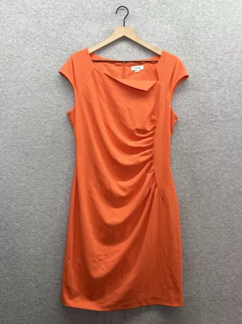 Calvin Klein Dress Womens 12 Orange Tropical Vacation Wedding Party