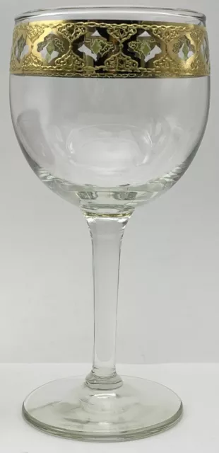 Culver Valencia MCM Glass Glassware Gold Green Diamonds Wine Goblet Single