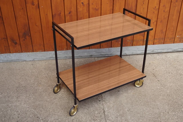 Chariot De Service Dinette Vintage Dinett - Années 70 - Noyer Et Chrome (Occasion)