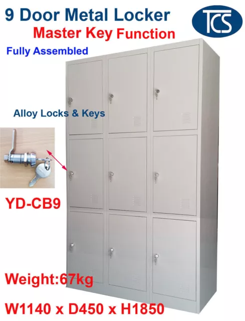 TCS XL Assembled 9 Door Metal Steel Storage Locker Alloy Lock GYM SCHOOL STAFF