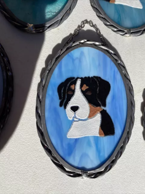 Stained Glass Art Suncatcher Swiss Mountain Dog Blue L