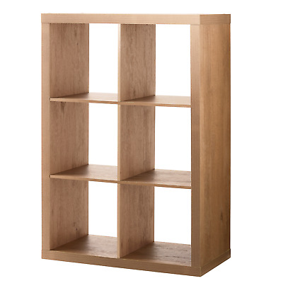 6 Cube Storage Organizer Bookshelf Open Back Design Durable Natural Finish