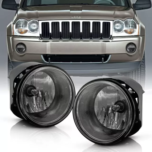 Fog Lights For 2005-2010 Jeep Grand Cherokee Smoke Lens Front Bumper Lamps Pair