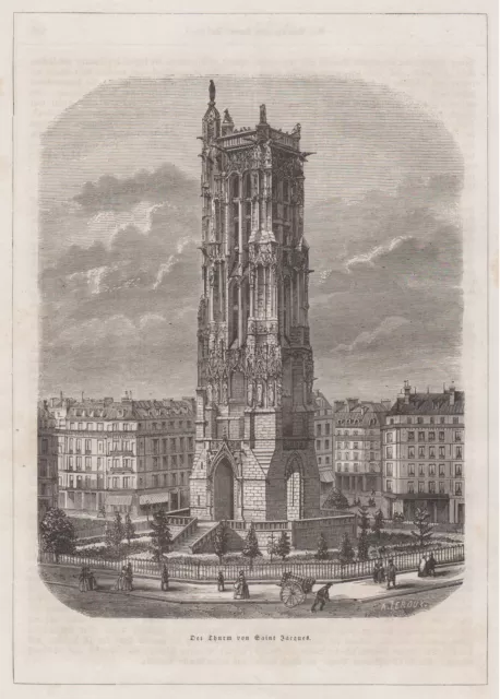 Paris St. Jacques Original Holzstich 1850